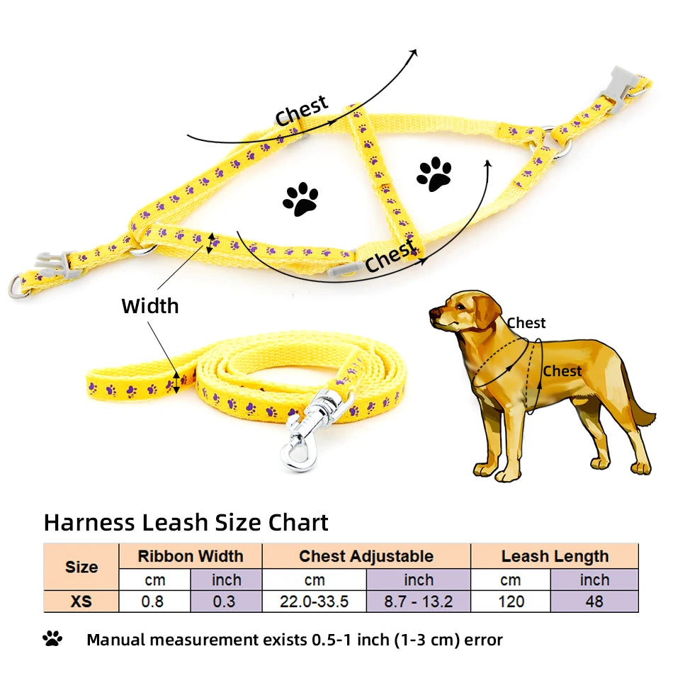 Dog Cat Harness Leash Harness Vest Leash Collar Puppy Small Pet Outdoor Walking Chihuahua Terier Schnauzer Weight 1 to 3Kg