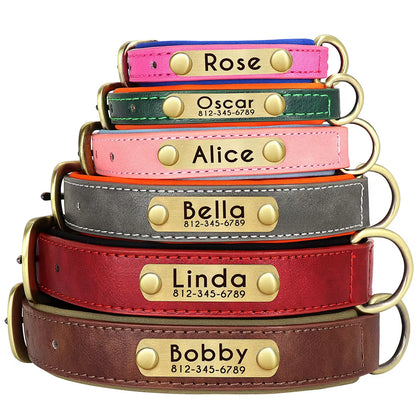 Customized Leather Dog Collar Leash Set Soft Padded Leather Collar for Small Medium Large Dogs with Free Engraved Nameplate